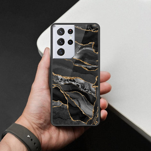 Samsung Galaxy S21 Ultra 5G Cover - Black Marble Series  - HQ Ultra Shine Premium Infinity Glass Soft Silicon Borders Case
