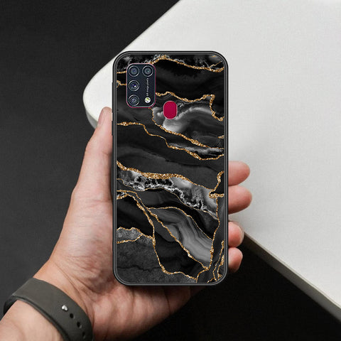 Samsung Galaxy M21s Cover - Black Marble Series  - HQ Ultra Shine Premium Infinity Glass Soft Silicon Borders Case