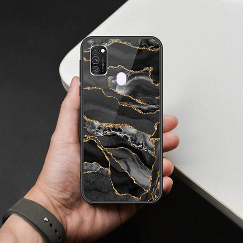 Samsung Galaxy M21 Cover - Black Marble Series  - HQ Ultra Shine Premium Infinity Glass Soft Silicon Borders Case