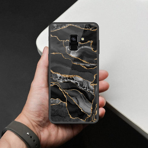 Samsung Galaxy A8 2018 Cover - Black Marble Series  - HQ Ultra Shine Premium Infinity Glass Soft Silicon Borders Case