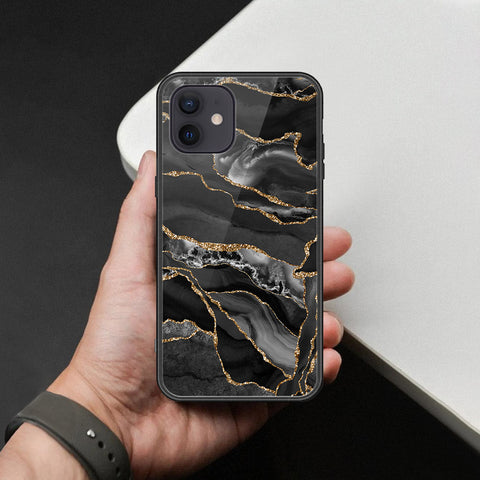 iPhone 12 Mini Cover - Black Marble Series  - HQ Ultra Shine Premium Infinity Glass Soft Silicon Borders Case