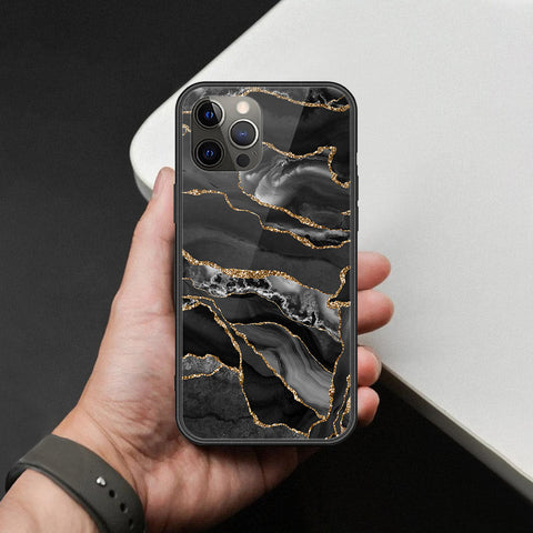 iPhone 12 Pro - Black Marble Series  - HQ Ultra Shine Premium Infinity Glass Soft Silicon Borders Case