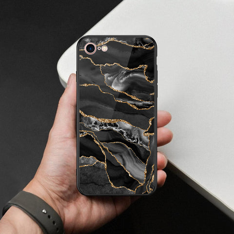 iPhone SE 2022 - Black Marble Series  - HQ Ultra Shine Premium Infinity Glass Soft Silicon Borders Case