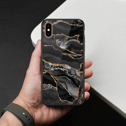 iPhone XS Max - Black Marble Series  - HQ Ultra Shine Premium Infinity Glass Soft Silicon Borders Case