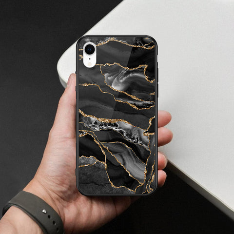 iPhone XR - Black Marble Series  - HQ Ultra Shine Premium Infinity Glass Soft Silicon Borders Case