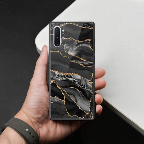 Samsung Galaxy Note 10 Plus Cover - Black Marble Series  - HQ Ultra Shine Premium Infinity Glass Soft Silicon Borders Case