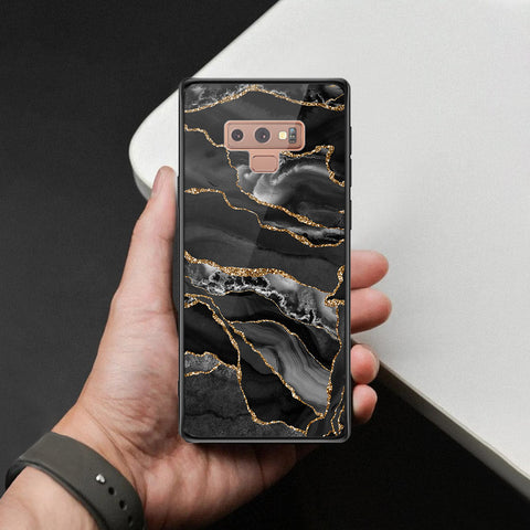 Samsung Galaxy Note 9 Cover - Black Marble Series  - HQ Ultra Shine Premium Infinity Glass Soft Silicon Borders Case