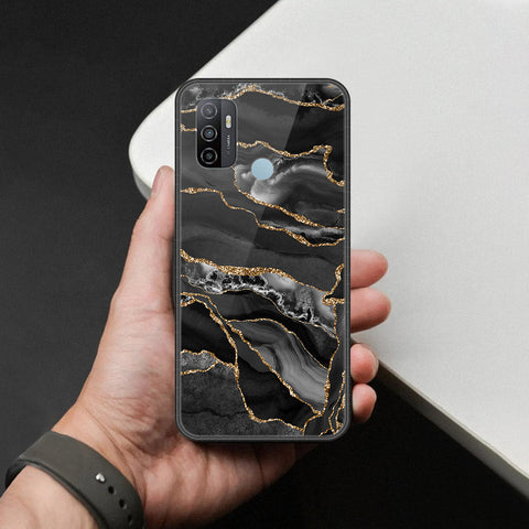 Oppo A53 Cover - Black Marble Series  - HQ Ultra Shine Premium Infinity Glass Soft Silicon Borders Case