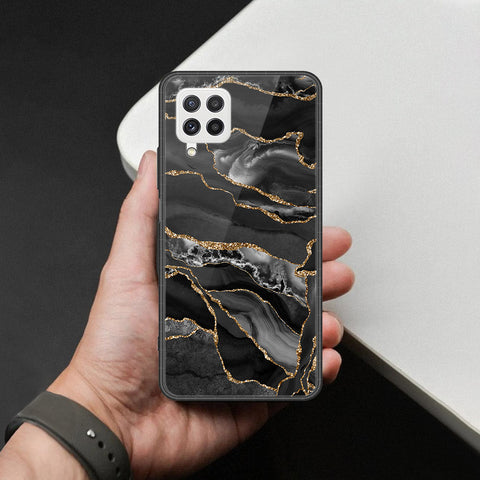 Samsung Galaxy A22 Cover - Black Marble Series  - HQ Ultra Shine Premium Infinity Glass Soft Silicon Borders Case