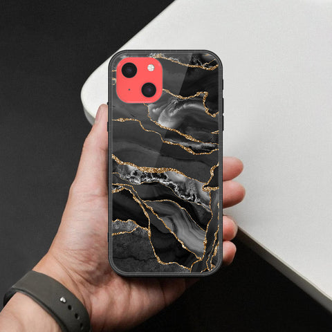 iPhone 13 Mini Cover - Black Marble Series  - HQ Ultra Shine Premium Infinity Glass Soft Silicon Borders Case