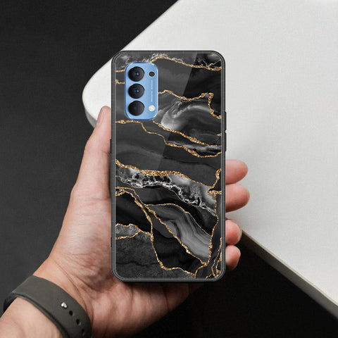 Oppo Reno 4 Cover - Black Marble Series  - HQ Ultra Shine Premium Infinity Glass Soft Silicon Borders Case