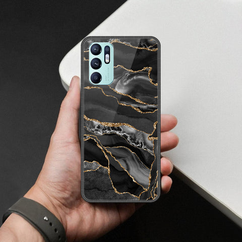 Oppo Reno 6 Cover - Black Marble Series  - HQ Ultra Shine Premium Infinity Glass Soft Silicon Borders Case