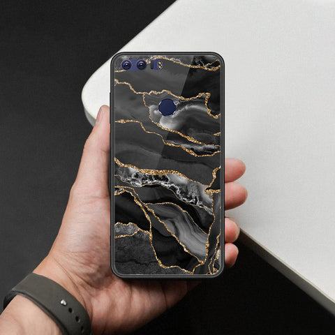 Huawei Honor 8 Cover - Black Marble Series  - HQ Ultra Shine Premium Infinity Glass Soft Silicon Borders Case