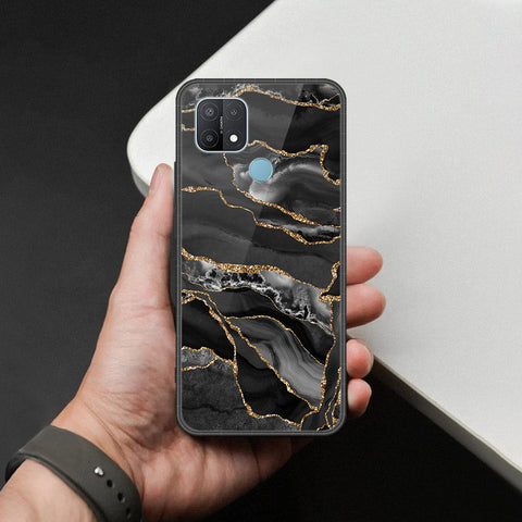 Oppo A35 Cover - Black Marble Series  - HQ Ultra Shine Premium Infinity Glass Soft Silicon Borders Case