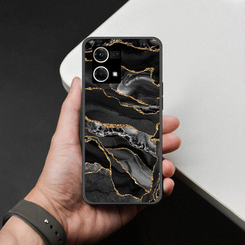 Oppo Reno 8 4G Cover - Black Marble Series  - HQ Ultra Shine Premium Infinity Glass Soft Silicon Borders Case