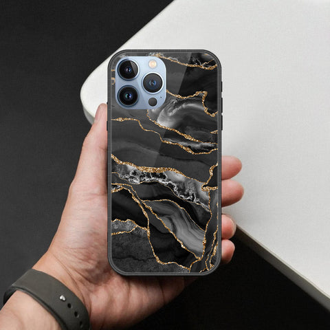 iPhone 14 Pro Cover - Black Marble Series  - HQ Ultra Shine Premium Infinity Glass Soft Silicon Borders Case