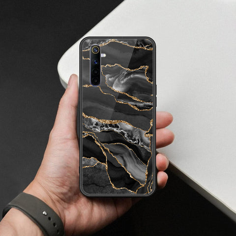 Realme 6 Cover - Black Marble Series  - HQ Ultra Shine Premium Infinity Glass Soft Silicon Borders Case