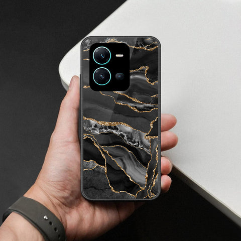 Vivo V25 5G Cover - Black Marble Series  - HQ Ultra Shine Premium Infinity Glass Soft Silicon Borders Case