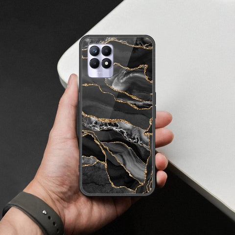 Realme 8i Cover - Black Marble Series  - HQ Ultra Shine Premium Infinity Glass Soft Silicon Borders Case