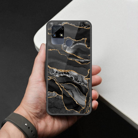 Realme Narzo 20 Cover - Black Marble Series  - HQ Ultra Shine Premium Infinity Glass Soft Silicon Borders Case