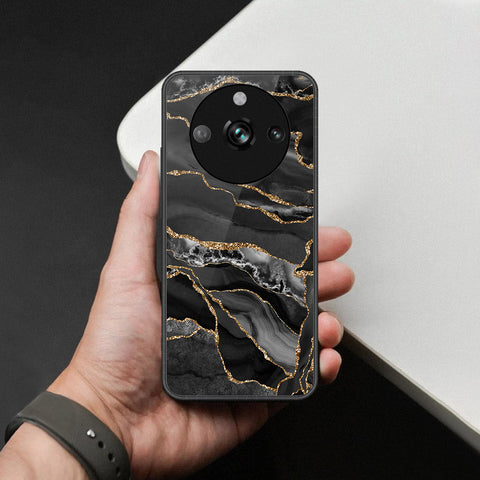 Realme 11 Pro Cover - Black Marble Series  - HQ Ultra Shine Premium Infinity Glass Soft Silicon Borders Case