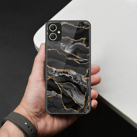Samsung Galaxy F05 Cover - Black Marble Series  - HQ Ultra Shine Premium Infinity Glass Soft Silicon Borders Case