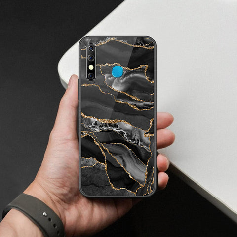 Infinix Hot 8 Cover - Black Marble Series  - HQ Ultra Shine Premium Infinity Glass Soft Silicon Borders Case