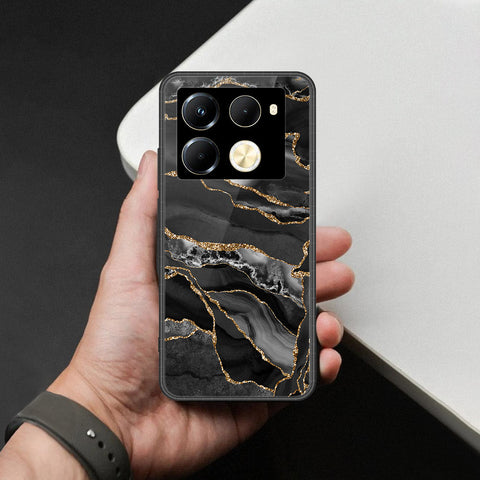 Infinix Note 40 Pro Cover - Black Marble Series  - HQ Ultra Shine Premium Infinity Glass Soft Silicon Borders Case