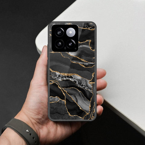 Xiaomi 14 Cover - Black Marble Series  - HQ Ultra Shine Premium Infinity Glass Soft Silicon Borders Case