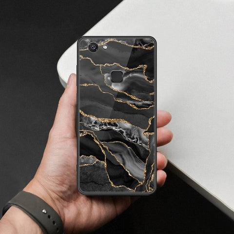 Vivo V7 Cover - Black Marble Series  - HQ Ultra Shine Premium Infinity Glass Soft Silicon Borders Case