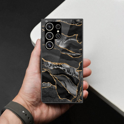 Samsung Galaxy S25 Ultra Cover - Black Marble Series  - HQ Ultra Shine Premium Infinity Glass Soft Silicon Borders Case