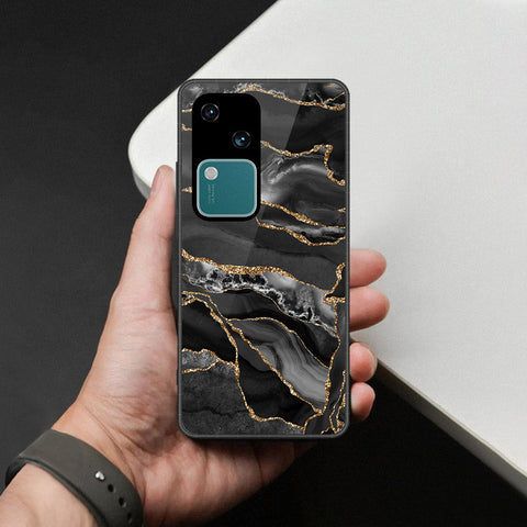 Vivo S18 Cover - Black Marble Series  - HQ Ultra Shine Premium Infinity Glass Soft Silicon Borders Case