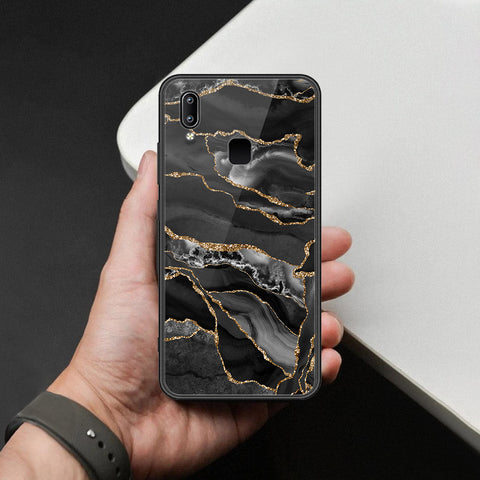 Vivo V9 Youth Cover - Black Marble Series  - HQ Ultra Shine Premium Infinity Glass Soft Silicon Borders Case