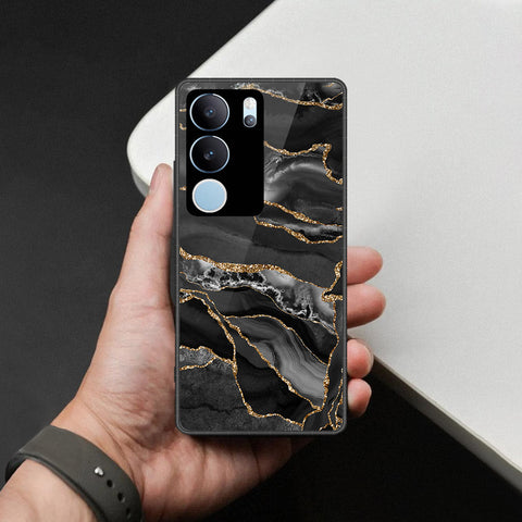 Vivo V29 Cover - Black Marble Series  - HQ Ultra Shine Premium Infinity Glass Soft Silicon Borders Case