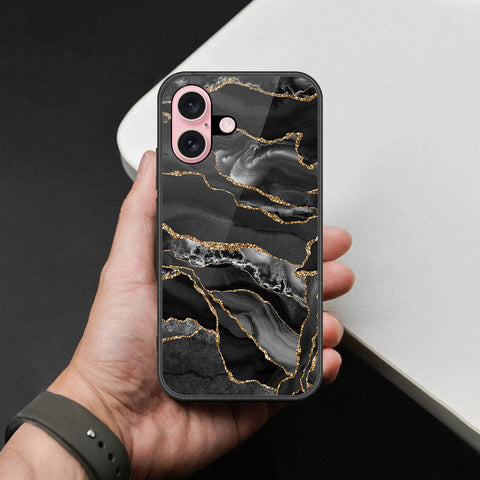 iPhone 16 Plus - Black Marble Series  - HQ Ultra Shine Premium Infinity Glass Soft Silicon Borders Case