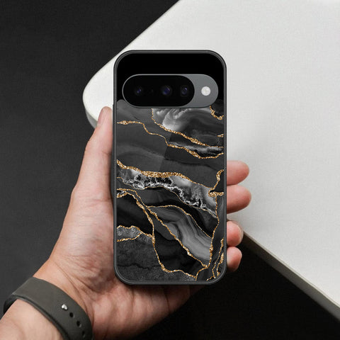 Google Pixel 10 Cover - Black Marble Series  - HQ Ultra Shine Premium Infinity Glass Soft Silicon Borders Case