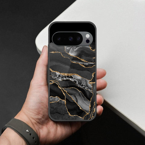 Google Pixel 10 Pro XL Cover - Black Marble Series  - HQ Ultra Shine Premium Infinity Glass Soft Silicon Borders Case