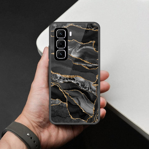 Infinix Hot 50 Pro Plus Cover - Black Marble Series  - HQ Ultra Shine Premium Infinity Glass Soft Silicon Borders Case