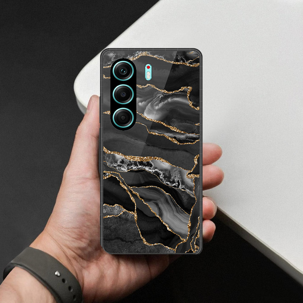 Tecno Camon 40 Pro Cover - Black Marble Series  - HQ Ultra Shine Premium Infinity Glass Soft Silicon Borders Case (Fast Delievery)
