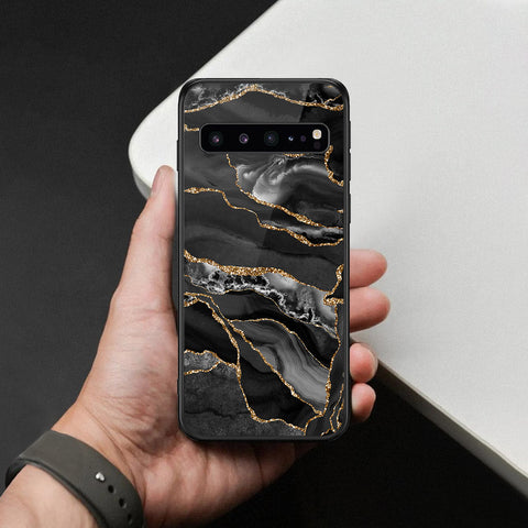 Samsung Galaxy S10 5G Cover - Black Marble Series  - HQ Ultra Shine Premium Infinity Glass Soft Silicon Borders Case