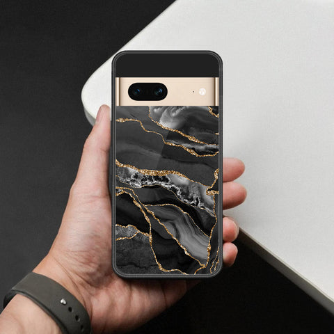 Google Pixel 7 Cover - Black Marble Series  - HQ Ultra Shine Premium Infinity Glass Soft Silicon Borders Case