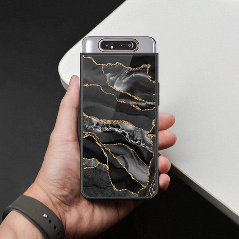 Samsung Galaxy A90 Cover - Black Marble Series  - HQ Ultra Shine Premium Infinity Glass Soft Silicon Borders Case