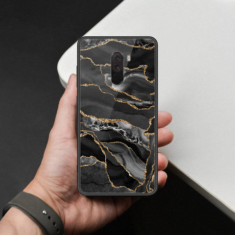 Xiaomi Pocophone F1 Cover - Black Marble Series  - HQ Ultra Shine Premium Infinity Glass Soft Silicon Borders Case