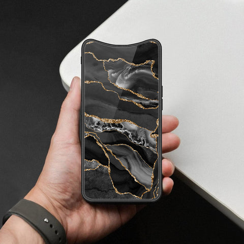 Oppo Find X Cover - Black Marble Series  - HQ Ultra Shine Premium Infinity Glass Soft Silicon Borders Case