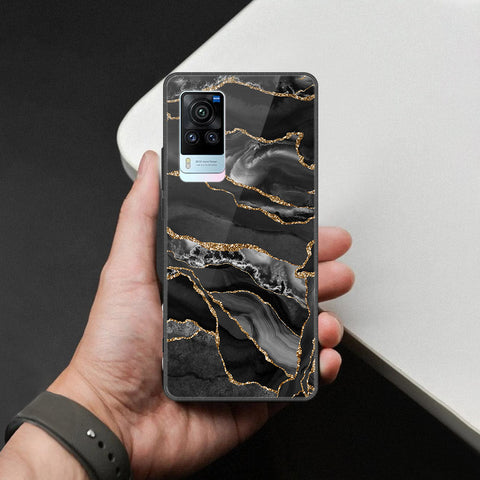 Vivo X60 Cover - Black Marble Series  - HQ Ultra Shine Premium Infinity Glass Soft Silicon Borders Case