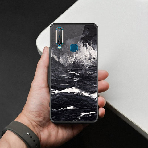 Vivo Y12 Cover - Black Marble Series  - HQ Ultra Shine Premium Infinity Glass Soft Silicon Borders Case
