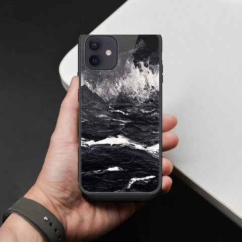 iPhone 12 Mini Cover - Black Marble Series  - HQ Ultra Shine Premium Infinity Glass Soft Silicon Borders Case