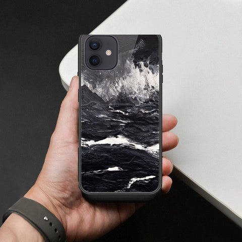 iPhone 12 - Black Marble Series  - HQ Ultra Shine Premium Infinity Glass Soft Silicon Borders Case