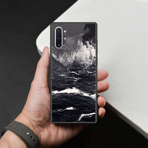 Samsung Galaxy Note 10 Plus Cover - Black Marble Series  - HQ Ultra Shine Premium Infinity Glass Soft Silicon Borders Case
