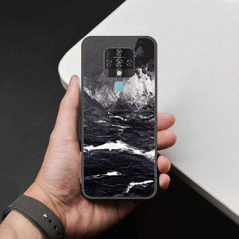 Tecno Camon 16 Cover - Black Marble Series  - HQ Ultra Shine Premium Infinity Glass Soft Silicon Borders Case